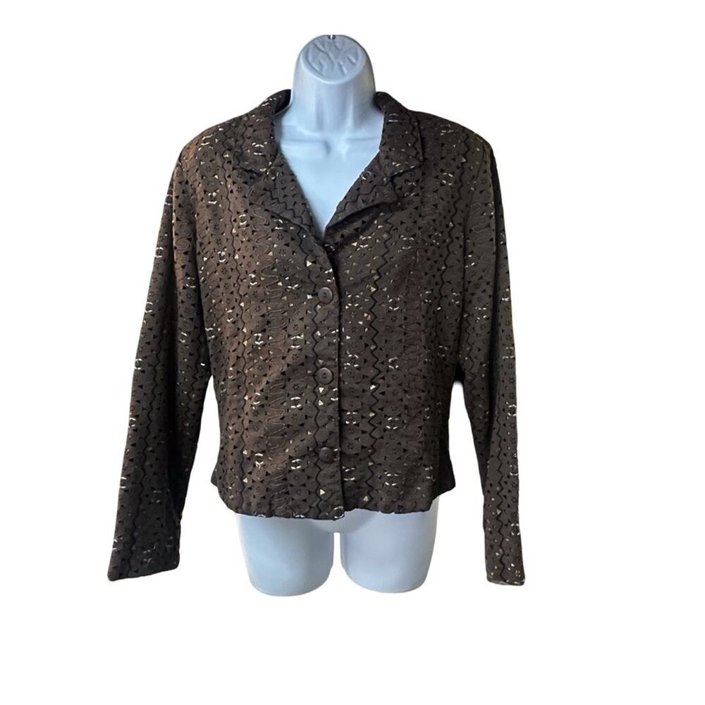 ANAGE Brown Cropped Jacket Laser Cut Faux Suede Safari Animal Print Lined Sz S